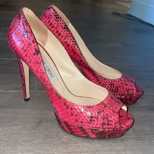 🎉 Jimmy Choo Red Snakeskin Pumps